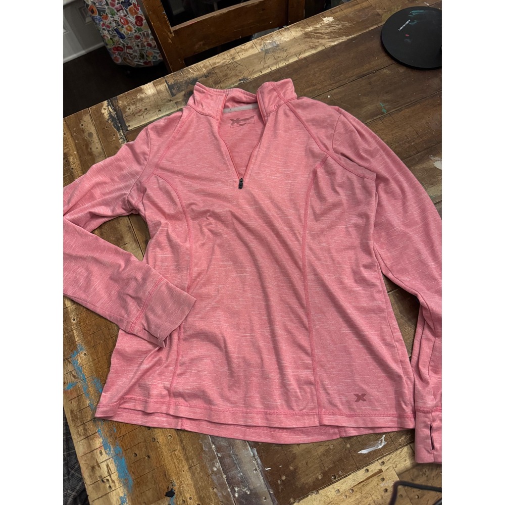 Xersion Womens Quarter Zip Pullover Coral Pink Space Dye Thumbhole Top Medium